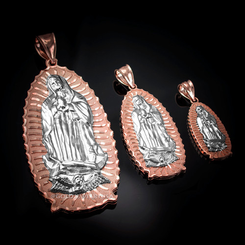 Two-Tone Rose and White Gold Virgin Mary Pendant (S/M/L)