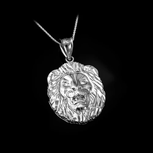 White Gold Lion Face DC Pendant Necklace