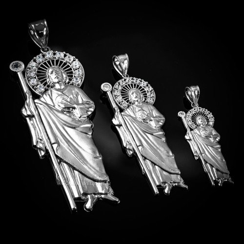White Gold St. Jude CZ Pendant (S/M/L)