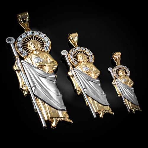 Two-Tone Yellow and White Gold St. Jude CZ Pendant (S/M/L)