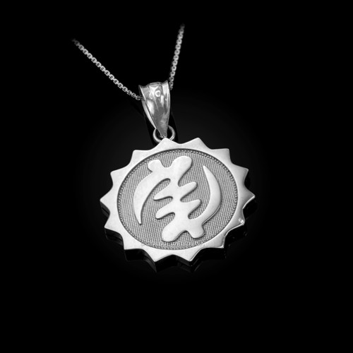 White Gold African Adinkra Gye Nyame Medallion Pendant Necklace