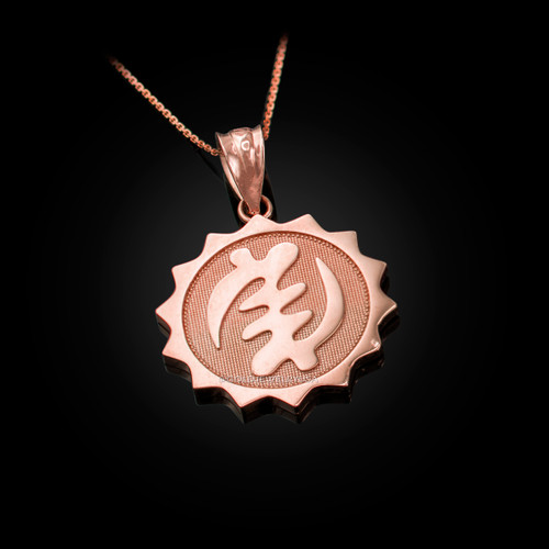Rose Gold African Adinkra Gye Nyame Medallion Pendant Necklace