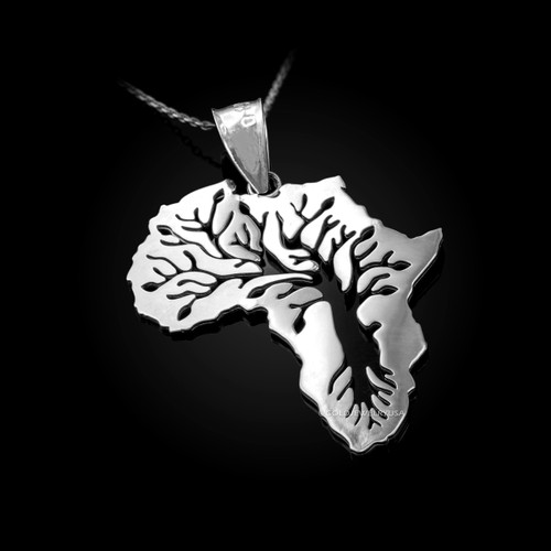 White Gold Africa Tree of Life Pendant Necklace