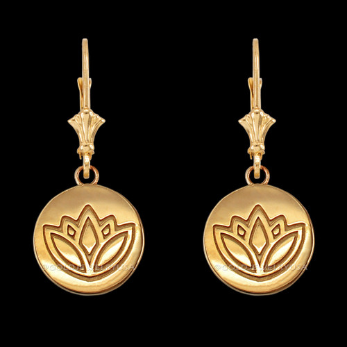 14K Yellow Gold Lotus Leverback Earrings