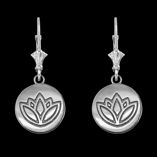 14K White Gold Lotus Leverback Earrings
