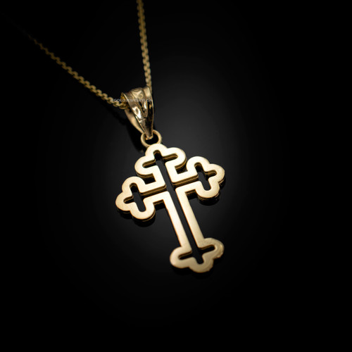 Yellow Gold Christian Apostolic Open Cross Pendant Necklace