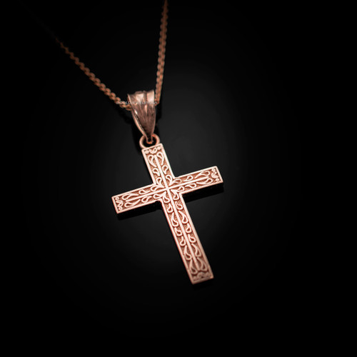 Rose Gold Latin Cross Religious Pendant Necklace