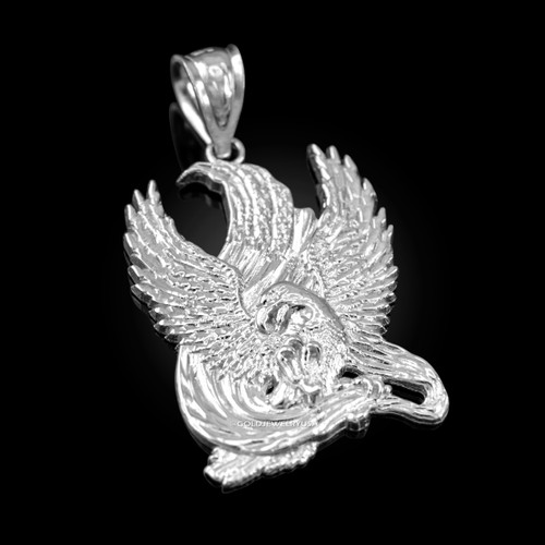 White Gold High Polished Eagle Pendant