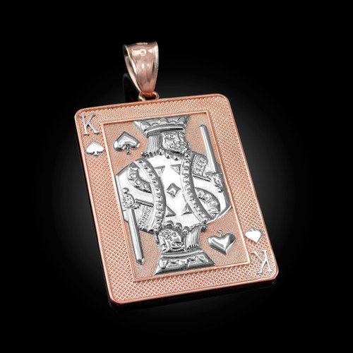 Two-Tone Rose Gold King of Spades Poker Card Hip Hop Pendant