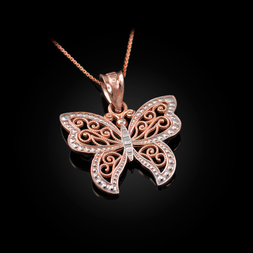 Rose Gold Filigree Butterfly Charm Necklace