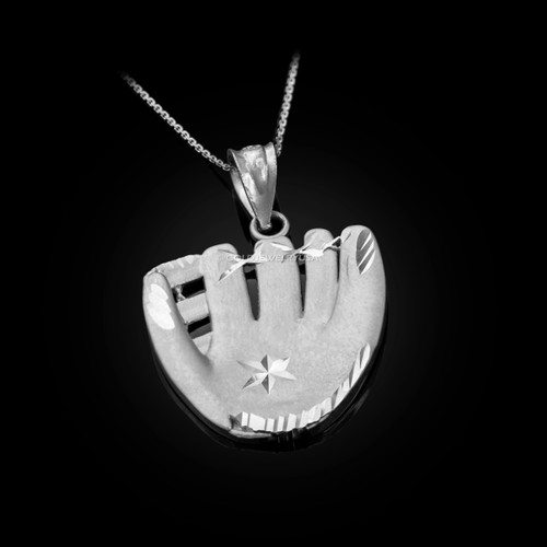 Satin DC White Gold Baseball Glove Pendant Necklace