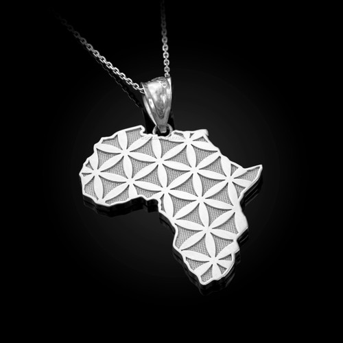 White Gold Africa Map Flower of Life Pendant Necklace