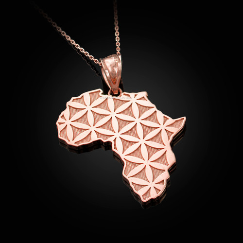 Rose Gold Africa Map Flower of Life Pendant Necklace