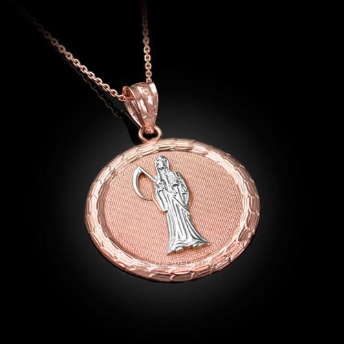 Two-Tone Rose Gold Santa Muerte Medallion Pendant Necklace