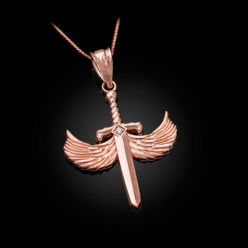 Yellow Gold Hot Wings Diamond Sword Pendant Necklace