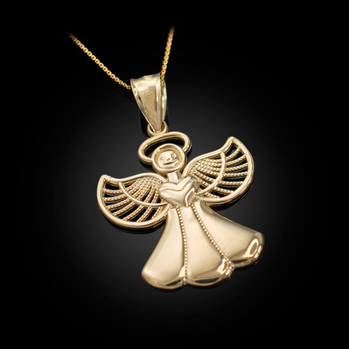 Yellow Gold Filigree Love Angel Pendant Necklace