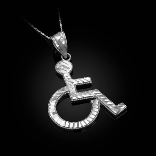 White Gold Handicap Sign Wheelchair Emoji DC Pendant Necklace