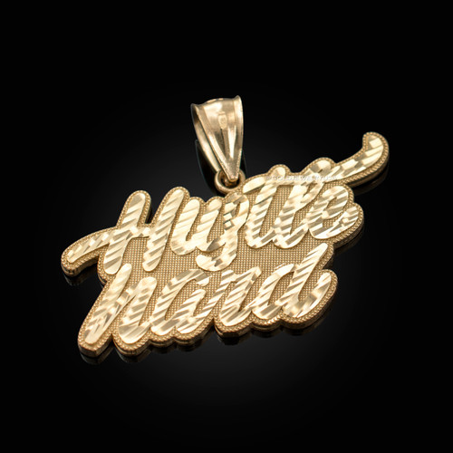 Yellow Gold HUSTLE HARD Hip-Hop DC Pendant