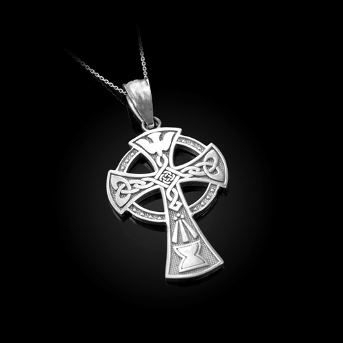 Celtic Cross Pendant Necklace in White Gold