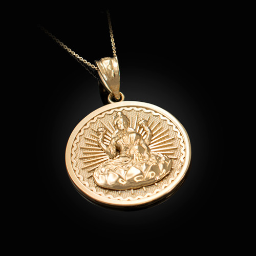 Yellow Gold Hindu Goddess Lakshmi (Luxmi) Coin Pendant Necklace