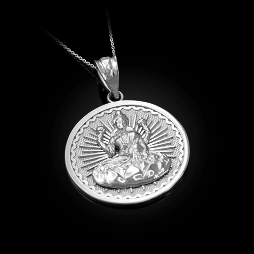 White Gold Hindu Goddess Lakshmi (Luxmi) Coin Pendant Necklace
