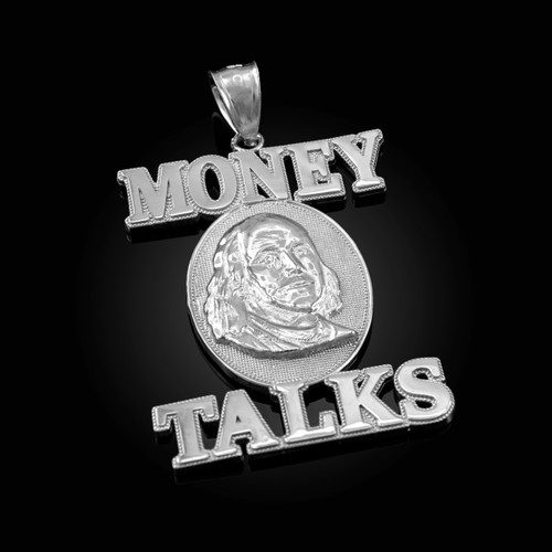 White Gold MONEY TALKS Benjamin Franklin Hip-Hop Pendant
