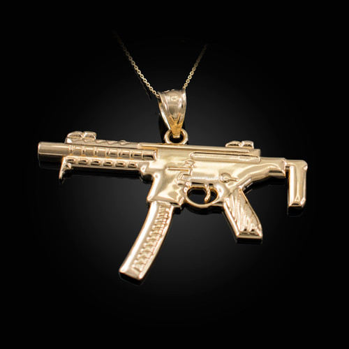 Yellow Gold SMG Gun Pendant Necklace