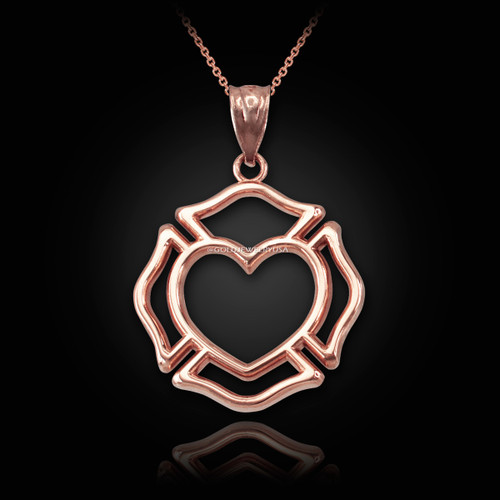 Rose Gold Firefighter Heart Pendant Necklace