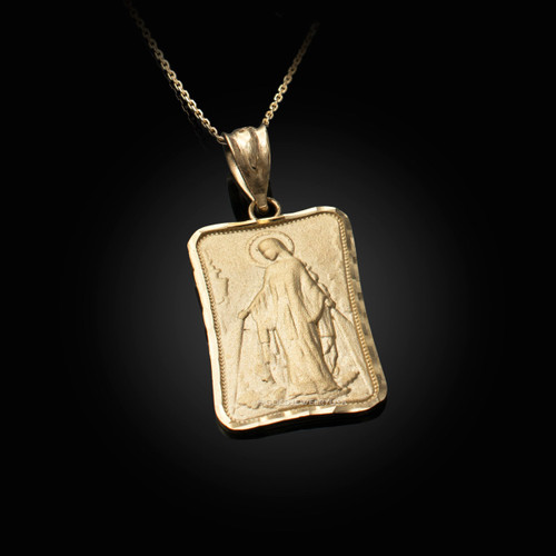 Yellow Gold Virgin Mary Miraculous Satin DC Pendant Necklace