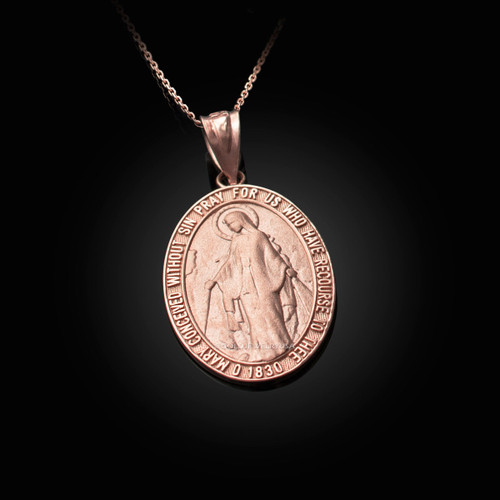 Rose Gold Virgin Mary Conceived Without Sin Oval Satin Pendant Necklace