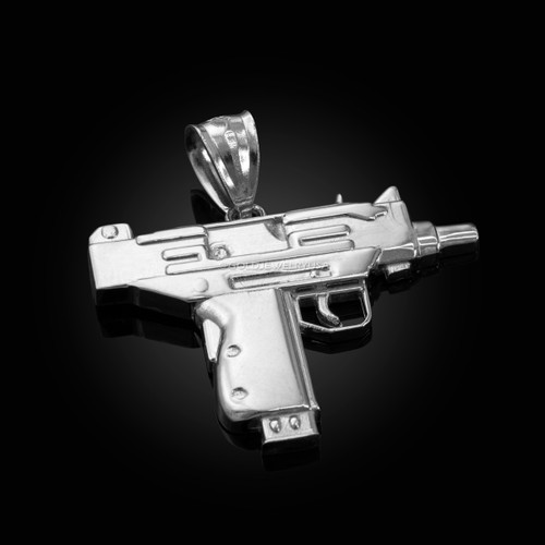 White Gold Uzi Submachine Gun Pendant