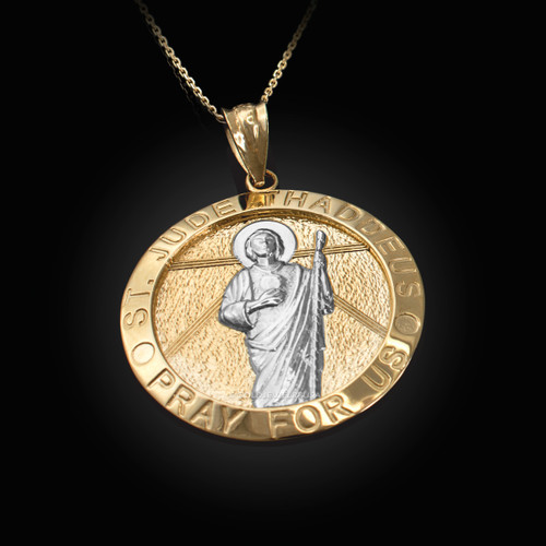 Two-Tone Yellow Gold St. Jude Thaddeus Pendant Necklace