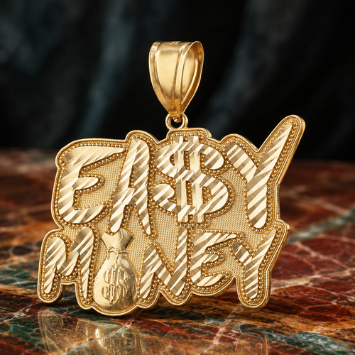 Gold EASY MONEY Cash Bag Hip-Hop DC Pendant