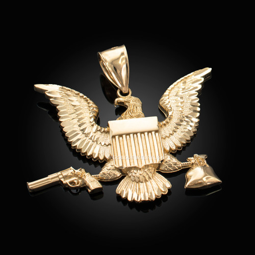 Gold Eagle Gun Money Bag Mens Large DC Hip-Hop Pendant