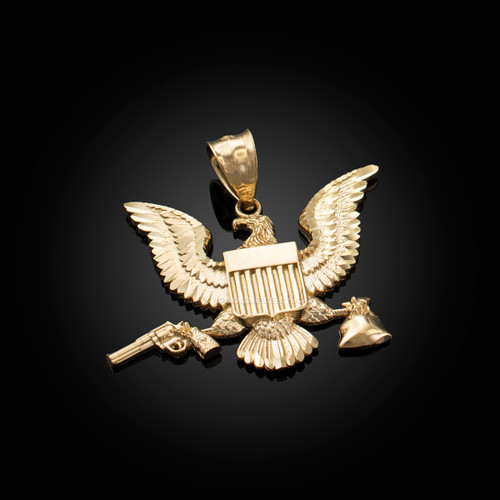 Gold Eagle Gun Money Bag Midsize DC Hip-Hop Pendant
