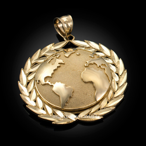 Yellow Gold World Map Globe Hip-Hop Pendant (S/L)