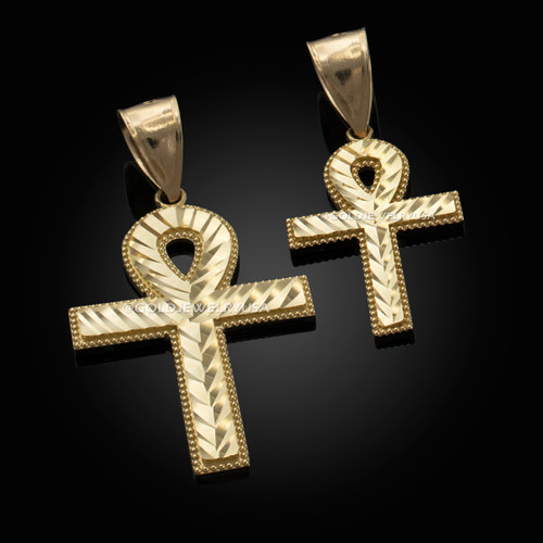 Yellow Gold Ankh Cross DC Hip-Hop Pendant (S/L)