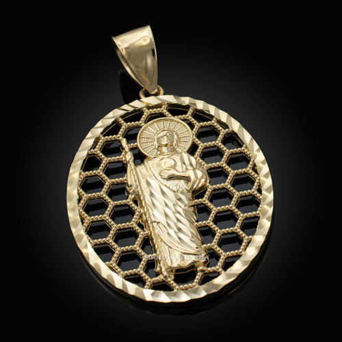 Gold Saint Jude Oval DC Honeycomb Pendant