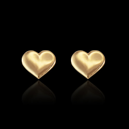 14K Yellow Gold Heart Stud Earrings