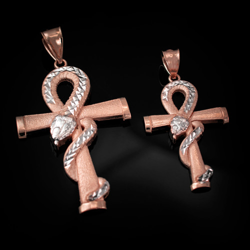Satin Rose Gold Egyptian Ankh DC Coiled Snake Pendant (2 sizes)
