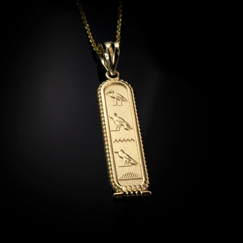 Gold Ancient Egyptian Cartouche Hieroglyphics Amulet Pendant Necklace