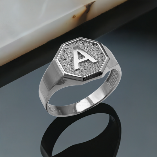 Men's White Gold Letter Initial Octagon Signet Ring