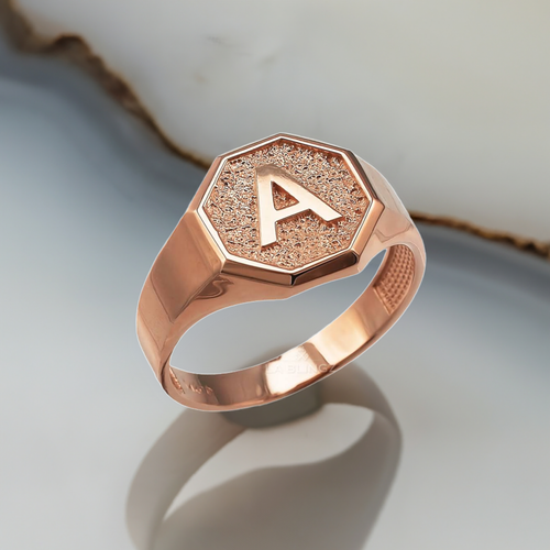 Men's Rose Gold Letter Initial Octagon Signet Ring