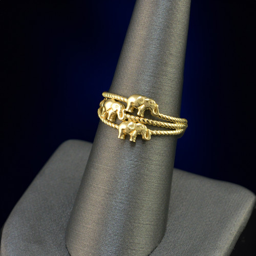 Elephants Trio Gold Rope Ring for Women