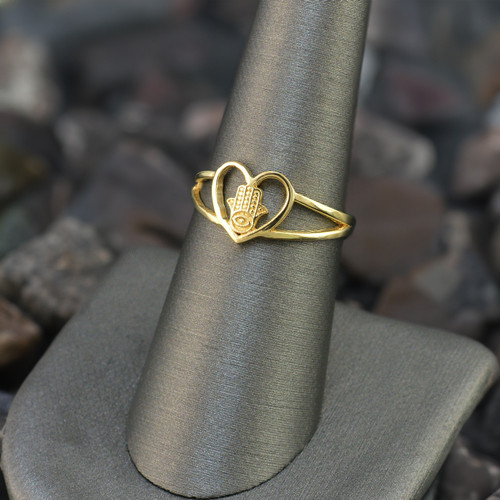 Dainty Gold Hamsa Heart Ring for Women