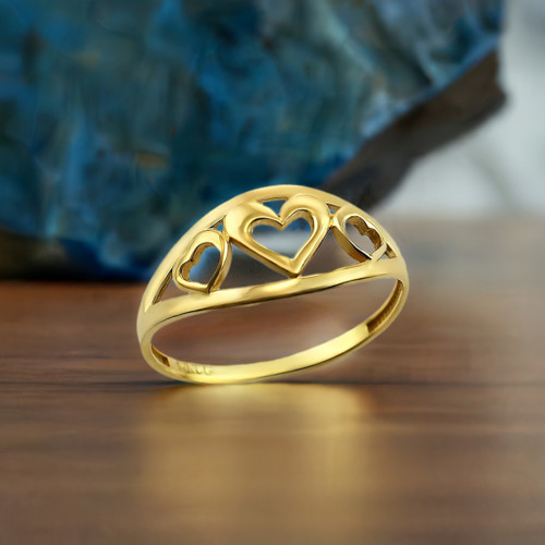 Elegant Gold Openwork Triple Heart Ring for Women
