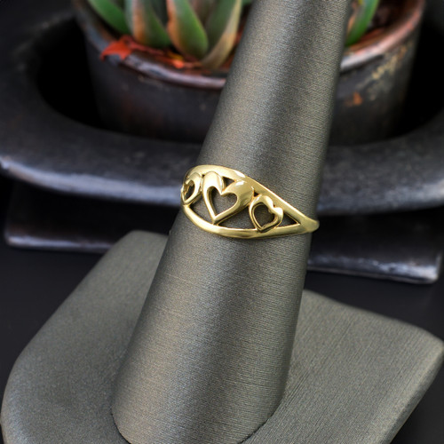 Elegant Gold Openwork Triple Heart Ring for Women
