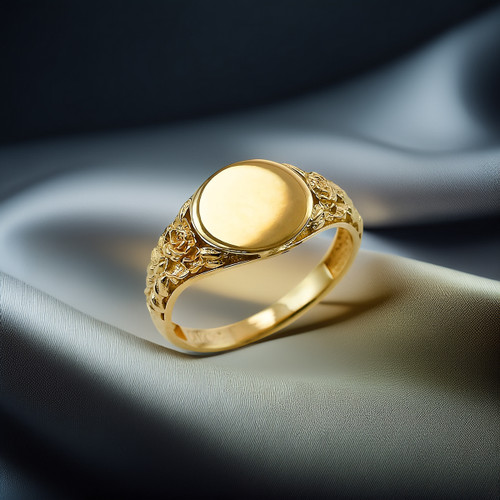 Gold Ornate Band Round Signet Baby Ring