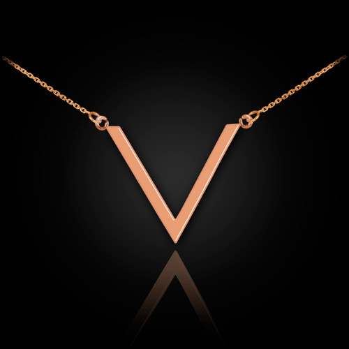 14K Rose Gold Chevron V Necklace