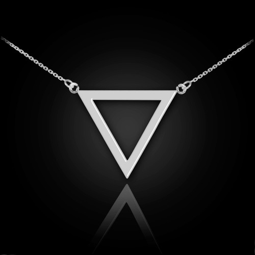 14K Polished White Gold Triangle Necklace
